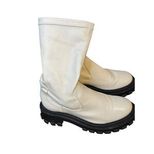 Schutz Womens Boots Kendy Lug Sole Mid Calf Side Zip Up Leather White Size 7.5 B